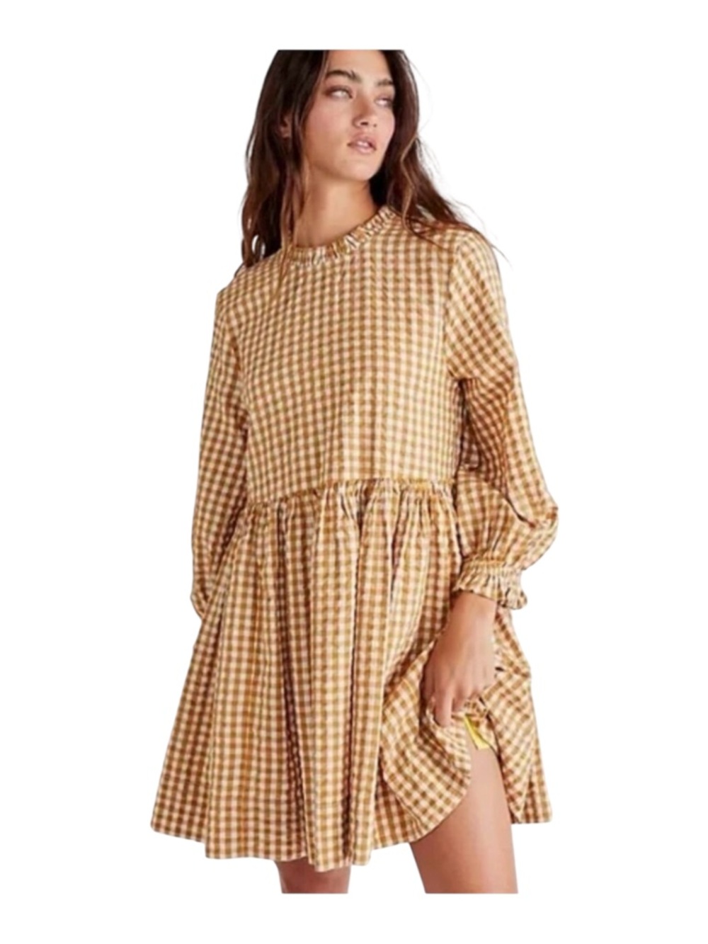 Free People Gingham Living For This Tunic Prairie Babydoll Mini Dress XS - Picture 3 of 12